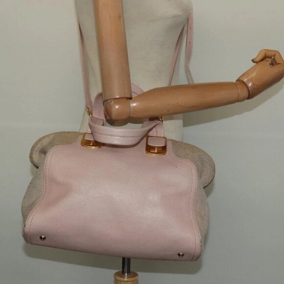 FENDI Chameleon Hand Bag Leather 2way Pink Gold Auth - Picture 1 of 16